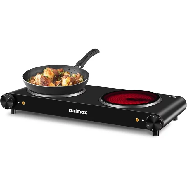 CUSIMAX 1800W Electric Infrared Double Hop Plate, Stainless Steel, Portable, Easy to clean, Red.