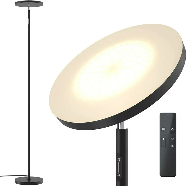 Pazzo Floor Lamp, 32W/2600LM LED Torchiere Standing Lamp for Living Room, Modern Super Bright Floor Lamp with Remote, 4 Color Temperatures Stepless Dimming Floor Lamps for Bedroom Office, Black