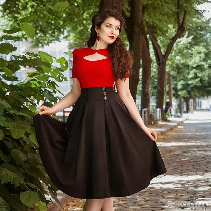 Belle Poque Women Plaid Skirt Vintage High Waist Pleated Skirt with Pockets BPA020
