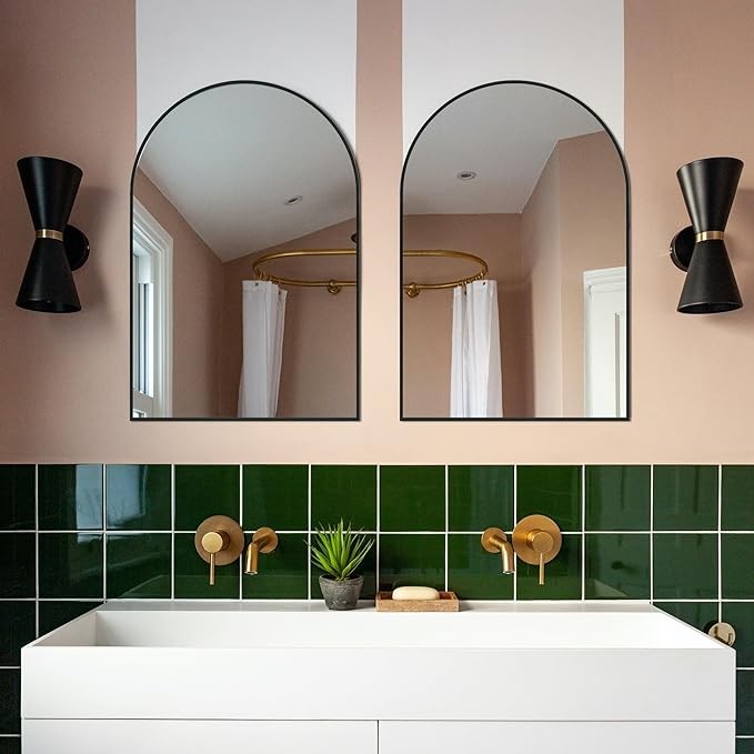 Dolonm 2 Pack 36x24 Inch Arch Wall Mirror, Bathroom Vanity Mirrors, Aluminum Alloy Frame Arch Mirrors for Wall, Wall Mounted Mirrors for Bathroom, Entryway, Black(Set of 2)
