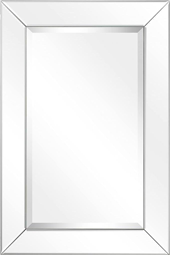 Empire Art Direct Solid Wood Frame Wall Mirror Covered with Beveled Mirror Panels, 1"-beveled Center Mirror, Vanity, Bathroom, Living Room ＆ Bedroom, 20" x 30", Ready to Hang, Clear