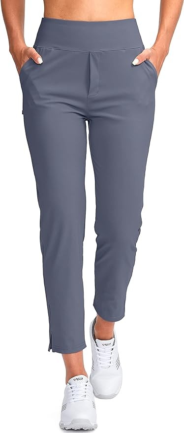YYV Women's Golf Pants Stretch Work Ankle Pants High Waist Dress Pants with Pockets for Yoga Business Travel Casual