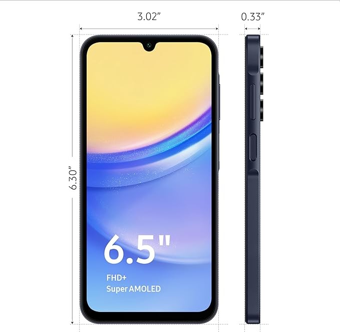 SAMSUNG Galaxy A15 5G A Series Cell Phone, 128GB Unlocked Android Smartphone, AMOLED Display, Expandable Storage, Knox Security, Super Fast Charging, US Version, 2024, Blue Black